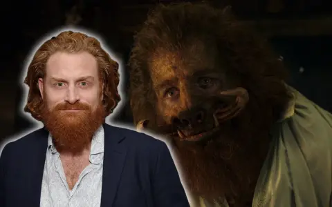 Kristofer Hivju, känd från filmer och tv-program, bredvid en skrämmande varelse.