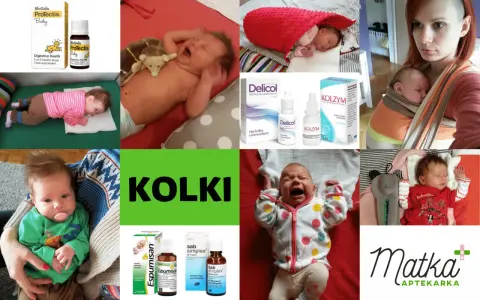 Dzieci cierpiące na kolki u noworodka, obok leki i probiotyki.