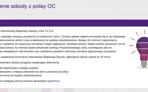 Zgłoś szkodę online w Link4. Sprawdź link4 opinie o szybkim procesie likwidacji szkody. Potrzebne dokumenty: dowód rej., oświadczenie, numer konta.