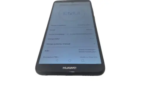 Telefon Huawei P smart FIG-LX1 z widocznym ekranem i informacjami o systemie EMUI.