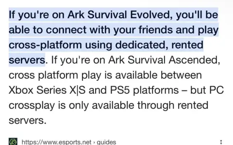 W Ark Survival Evolved można grać z przyjaciółmi na innych platformach. W Ark Survival Ascended crossplay działa między Xbox Series X|S i PS5, ale PC crossplay tylko na wynajętych serwerach.