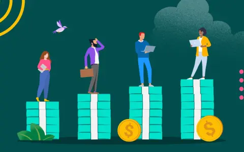 Personas en pilas de dinero, un ejemplo de competencia monopolística.