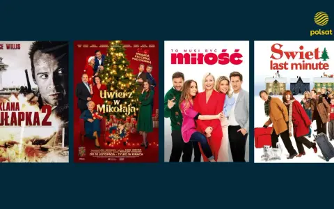 Plakaty filmowe: "Szklana pułapka 2", "Uwierz w Mikołaja", "To musi być miłość" i "Święta last minute" - idealne na najlepsze filmy świąteczne.