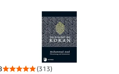 Buchcover: "Die Botschaft des KORAN" von Muhammad Asad, Übersetzung und Kommentar. Enthält kalligrafische Muster und eine Würfelform. Eine Studie über die Sure Al-Haqqah.