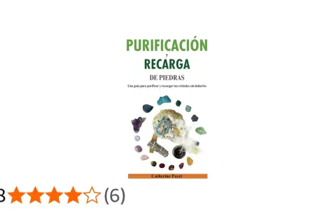 Guía sobre cómo limpiar y cargar piedras, con imágenes de cristales y un incienso.