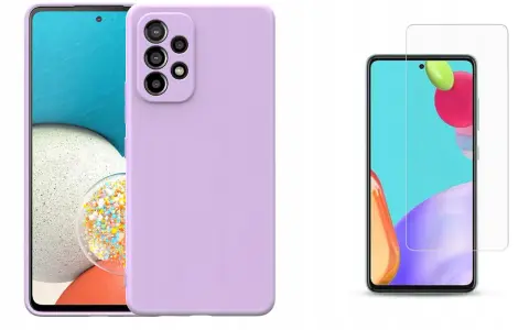 Fioletowe etui na Samsunga A53 5G i szkło ochronne na ekran.
