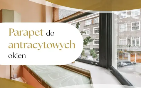 Elegancki parapet do antracytowych okien, z widokiem na kamienicę i ulicę.
