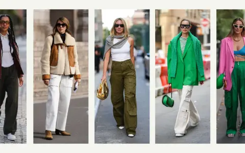 Five women showcase stylish outfits featuring cargo pants in various colors and styles, proving what is cargo pants and how versatile they are.