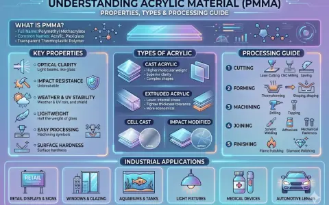 Acrylic, made of polymethyl methacrylate, offers optical clarity, impact resistance, and is lightweight. This guide details its properties, types, and processing.