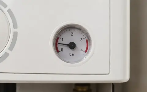 Manómetro de caldera Dietrich marca 0.8 bar, indicando posible problema.