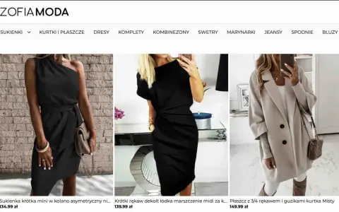 Moda opinie: czarna sukienka asymetryczna, czarna sukienka midi, beżowy płaszcz. Stylowe propozycje od ZOFIA MODA.