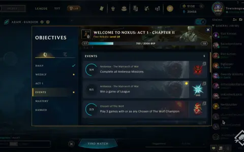Ekran gry League of Legends z widocznymi celami, w tym misjami z **league of legends battle pass**.