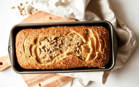 Nygräddat glutenfritt bröd med solrosfrön och sesamfrön i formen. Perfekt att baka glutenfritt!