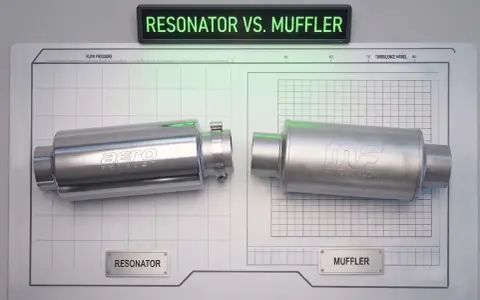 Aero Exhaust resonator and Magnaflow muffler side-by-side, illustrating the resonator vs. muffler debate.