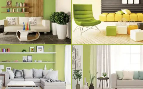 Wnętrza w odcieniach zieleni: nowoczesne sofy, designerskie fotele i dekoracje.