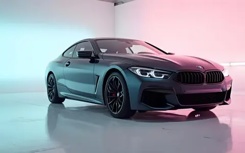 Elegancka, ciemna coupe BMW z podświetlanymi światłami, prezentowana na profesjonalnej fotografii samochodowej.