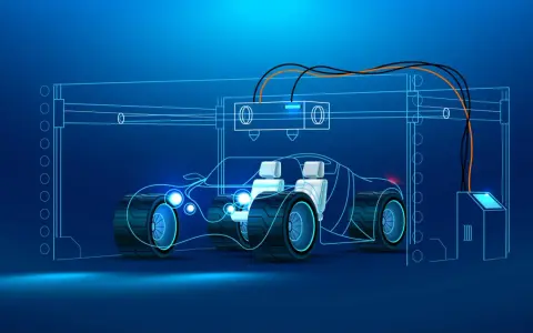 A 3D printer creates a futuristic car outline, showcasing the potential of 3D printing in the automotive industry.