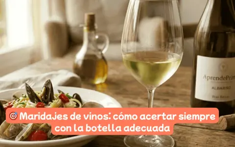 Plato de pasta con mariscos, copa de vino blanco y botella de Albariño. Guía para maridajes de vinos perfectos.