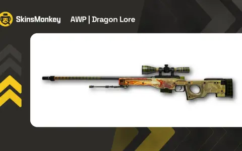 AWP | Dragon Lore, najdroższy skin w CS:GO, z motywem smoka i celownikiem.