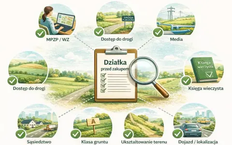 Na co zwrócić uwagę przy zakupie działki: MPZP, dostęp do drogi, media, księga wieczysta, sąsiedztwo, klasa gruntu, ukształtowanie terenu, dojazd.