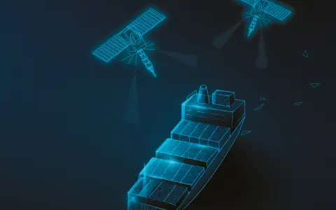 Deux satellites AIS transmettent des données vers un porte-conteneurs.