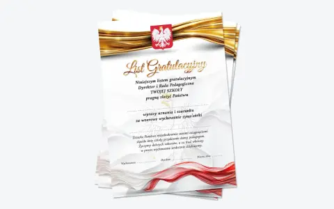 List gratulacyjny od dyrektora i rady pedagogicznej dla rodziców za wzorowe wychowanie. Podziękowania i życzenia sukcesów.