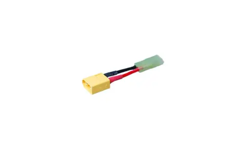 Adapterkabel für Mini Tamiya Stecker, mit XT60 Buchse und Kabeln in Rot und Schwarz.