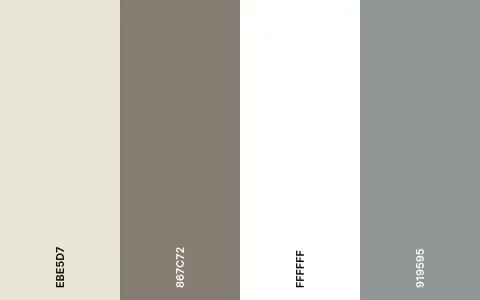 Paleta de colores: diferencia entre blanco tiza (EBE5D7) y blanco antiguo (867C72), junto a blanco puro (FFFFFF) y gris (919595).