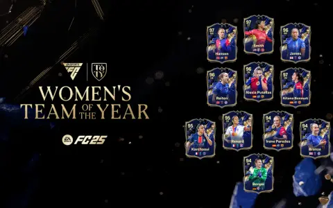 Karty najlepszych piłkarek w EA FC 25: Hansen, Smith, James, Reiten, Putellas, Bonmatí, Karchaoui, Renard, Paredes, Bronze i Berger.