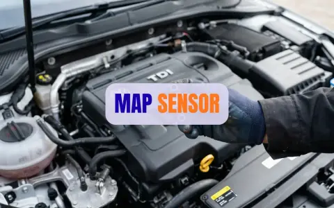Mechanik w rękawiczce pokazuje czujnik MAP sensor w silniku TDI.