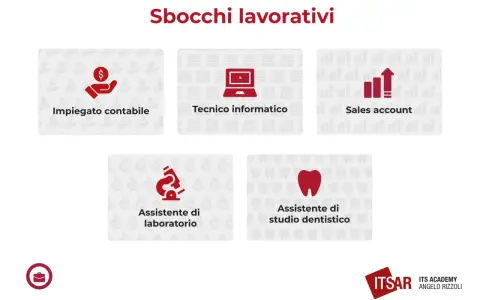 Sbocchi lavorativi per il liceo scienze applicate: contabile, tecnico informatico, sales account, assistente di laboratorio e studio dentistico.