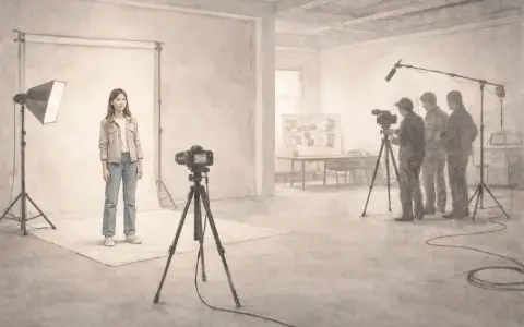 Sesja zdjęciowa z modelką i ekipą filmową. Dowiedz się, jak zarabiać na fotografii, tworząc profesjonalne materiały.