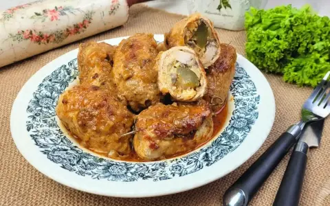 Roladki schabowe z ogórkiem i pieczarkami, idealne do sosu. Pytasz, czym faszerować roladki schabowe? Oto odpowiedź!