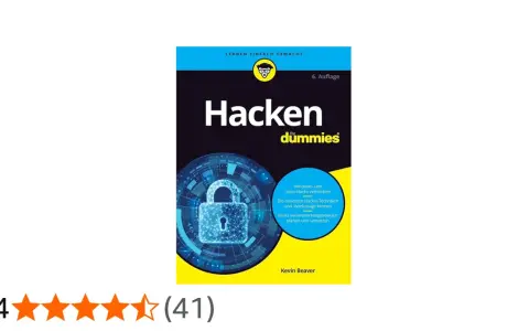 Buchcover "Hacken für Dummies" mit einem Schloss-Symbol. Es erklärt, wie man sich vor Hacks schützt und wie white hats arbeiten.