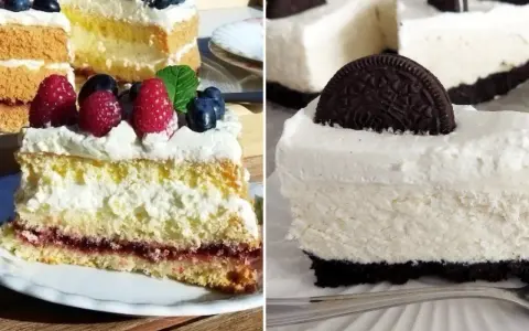 Dwa pyszne ciasta: biszkopt z owocami i kremem, oraz sernik Oreo. Idealne na szybkie ciasto z serkiem mascarpone.