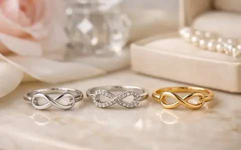 Tre anelli con il simbolo dell'infinito, un simbolo di legame eterno, significato di amore e amicizia senza fine.