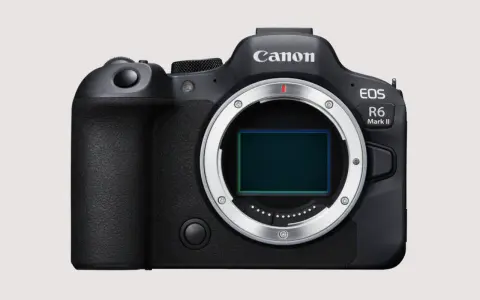 Czarny aparat Canon EOS R6 Mark II z widocznym sensorem.