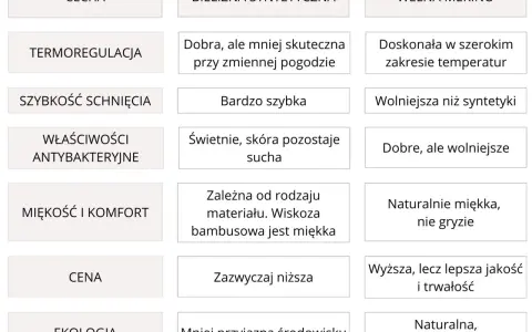 Porównanie bielizny termoaktywnej i termicznej: syntetyczna vs. wełna merino. Termoregulacja, schnięcie, komfort, cena i ekologia.