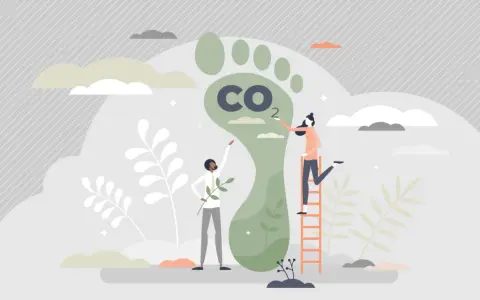 Zwei Menschen arbeiten an einem riesigen CO2-Fußabdruck, um klimaneutral leben zu können.