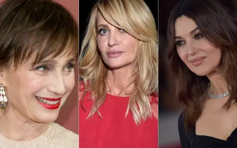 Trzy kobiety prezentują cieniowane, odmładzające fryzury dla 50-latek. Krótkie, brązowe włosy, blond fale i długie, ciemne pasma.