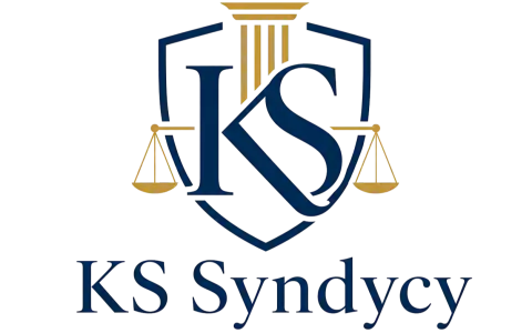 Logo kancelarii prawnej KS Syndycy z wagą sprawiedliwości i kolumną.