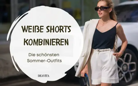 Stylische Frau in weißen Shorts und schwarzem Top, die zeigt, wie man weiße Shorts kombiniert für den perfekten Sommer-Look.