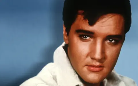 Elvis Presley, mit seinem ikonischen Blick, singt "Love Me Tender".