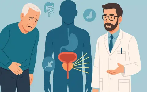 Lekarz rozmawia z pacjentem o częstomoczu po radioterapii prostaty. Widoczny problem z pęcherzem i prostatą.