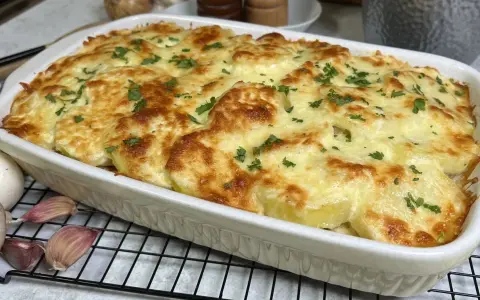 Zapiekanka ziemniaczana z mięsem mielonym, jak u Ani Gotuje, pachnie obłędnie! Złocisty ser i świeża natka pietruszki.