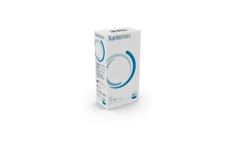 Scatola di collirio Xanterdes, utile per il benessere oculare. Contiene 20 flaconcini da 0,3 ml.