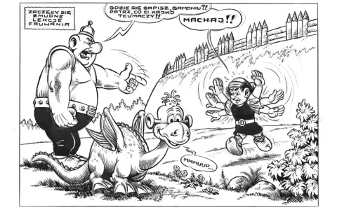 Kajko i Kokosz: Gigant woła, by machać, bo smoczek uczy się latać. Jak narysować komiks?