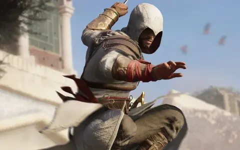 Basim, listo para la acción, con su hoja oculta lista. Los trofeos de Assassin's Creed Mirage esperan a los jugadores.