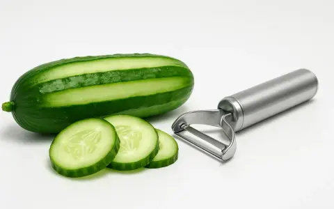 Cetrioli con o senza buccia, pronti per essere affettati con il pelapatate.