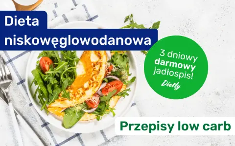 Omlet z rukolą i pomidorkami, idealny na dietę niskowęglowodanową. Przepisy low carb znajdziesz w zielonym kółku.
